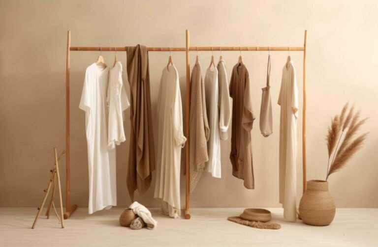 Neutral designer garments on a rack — garment storage and pre-storage cleaning Sydney