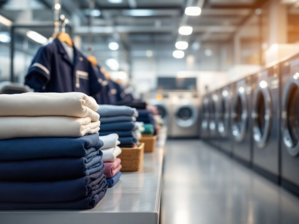 Folded pressed shirts at a professional laundry — luxury dry cleaning Sydney CBD