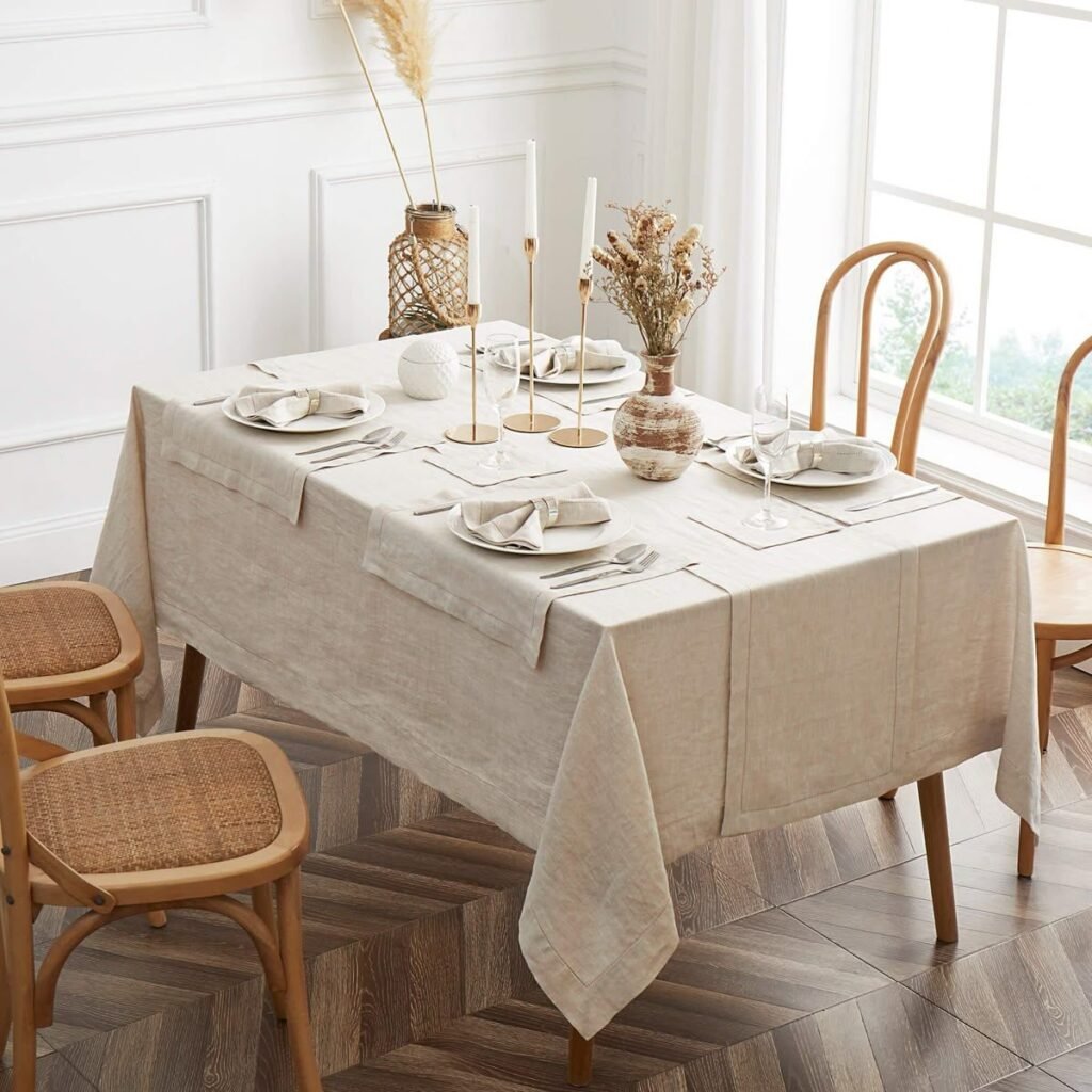 Styled dining table with a pressed linen tablecloth — luxury table linen cleaning Sydney