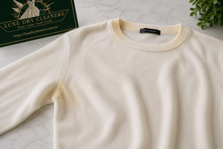 Cream cashmere jumper laid flat — preventing yellowing before storage in Sydney