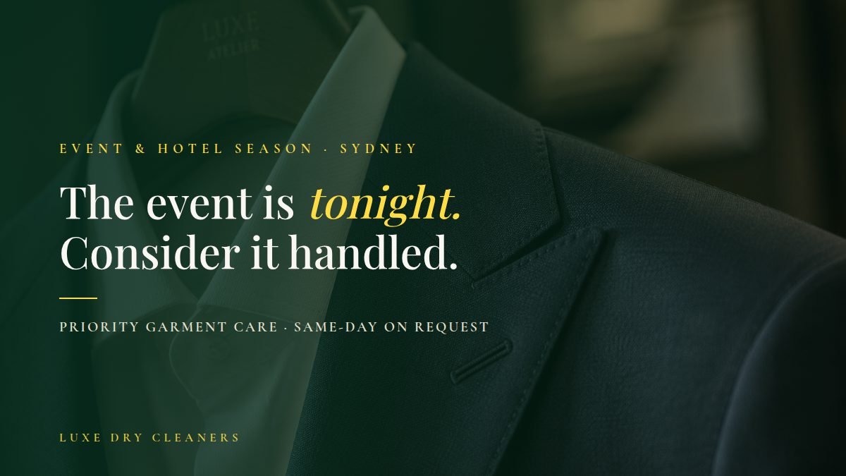 The event is tonight — same-day and express dry cleaning in Sydney by Luxe Dry Cleaners