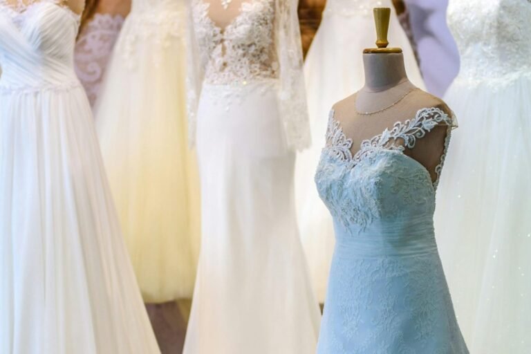 Bridesmaid and bridal dresses on forms — bridesmaid dress cleaning Sydney